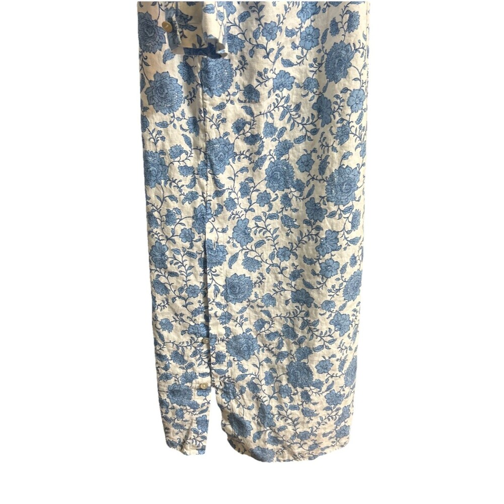 J. Jill Linen Blend Blue White Maxi Floral Shirt Dress Button Down Pocket Sz L - Picture 9 of 12